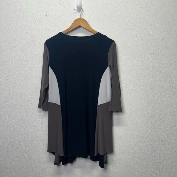Sympli Women's Gray Colorblock 3/4 Sleeve Tunic Top Casual Scoop Neck Size 8 - Picture 7 of 12